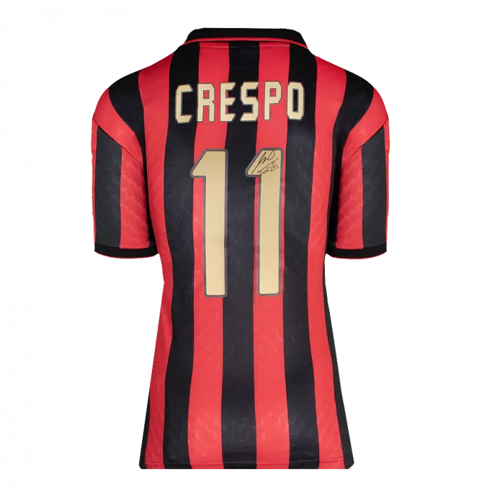 Hernan Crespo Official AC Milan Back Signed And Framed 1996 Home Shirt With Fan Style Number