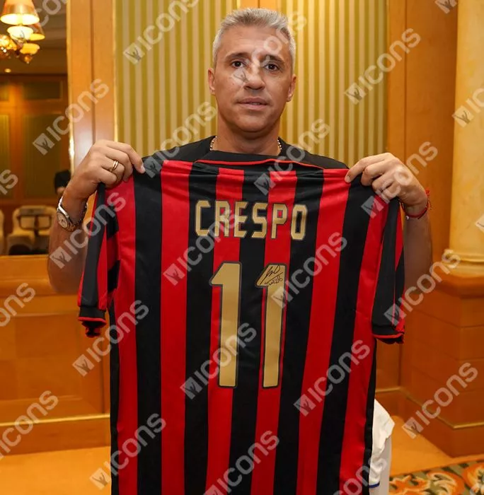 Hernan Crespo Official AC Milan Back Signed And Framed 1996 Home Shirt With Fan Style Number