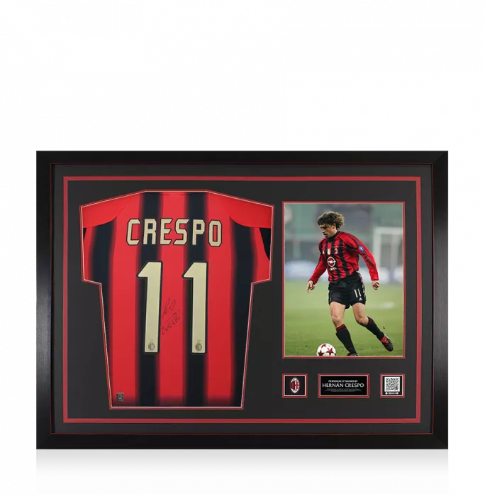 Hernan Crespo Official AC Milan Back Signed and Framed 2004-05 Home Shirt
