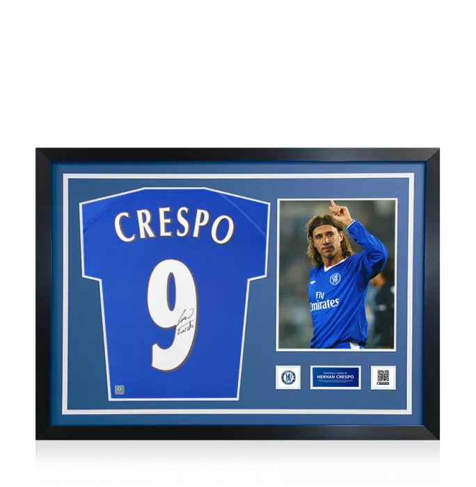 Hernan Crespo Official Chelsea FC Signed and Framed 2000 Home Shirt