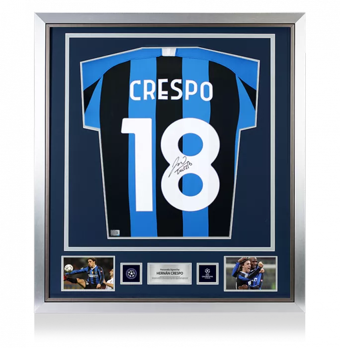 Hernan Crespo Official UEFA Champions League Back Signed and Framed Internazionale 2019-20 Home Shirt with Fan Style Numbers