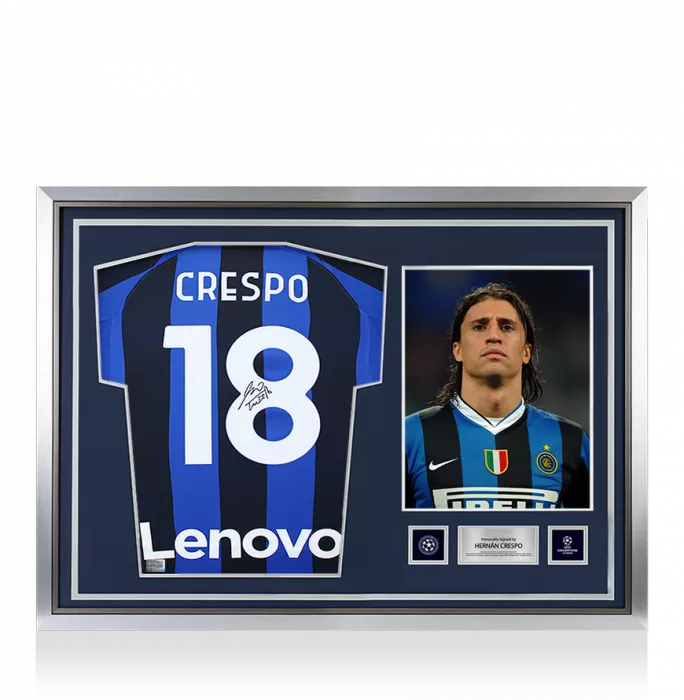 Hernan Crespo Official UEFA Champions League Back Signed and Hero Framed Internazionale 2022-23 Home Shirt