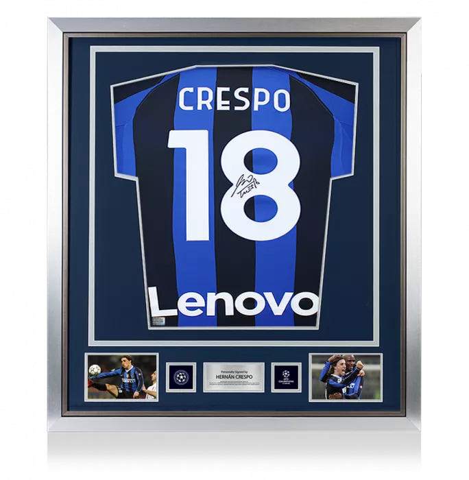 Hernan Crespo Official UEFA Champions League Back Signed and Framed Internazionale 2022-23 Home Shirt