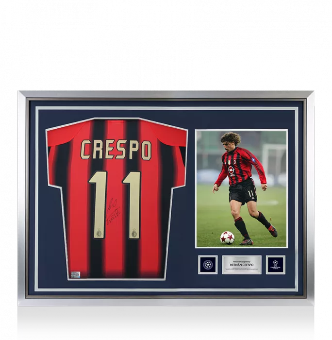 Hernan Crespo Official UEFA Champions League Back Signed and Hero Framed AC Milan 2004-05 Home Shirt