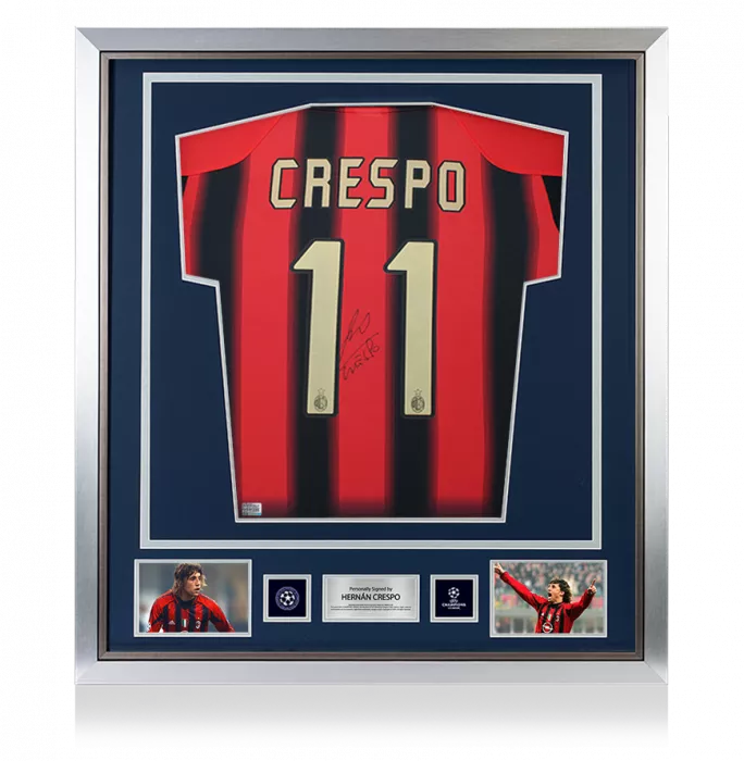 Hernan Crespo Official UEFA Champions League Back Signed and Framed AC Milan 2004-05 Home Shirt
