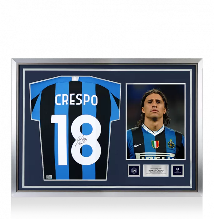 Hernan Crespo Official UEFA Champions League Back Signed And Hero Framed Internazionale 2019-20 Home Shirt With Fan Style Numbers
