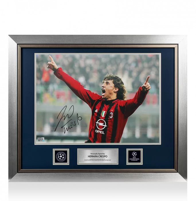 Hernan Crespo Official UEFA Champions League Signed and Framed AC Milan Photo: Celebration