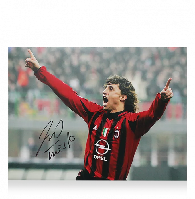Hernan Crespo Signed AC Milan Photo In Black Wooden Frame: Celebration
