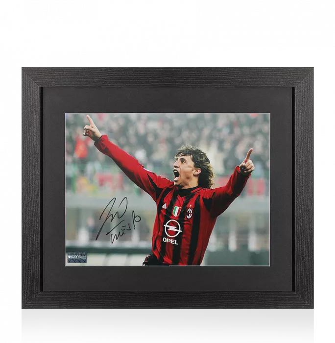 Hernan Crespo Signed AC Milan Photo In Black Wooden Frame: Celebration