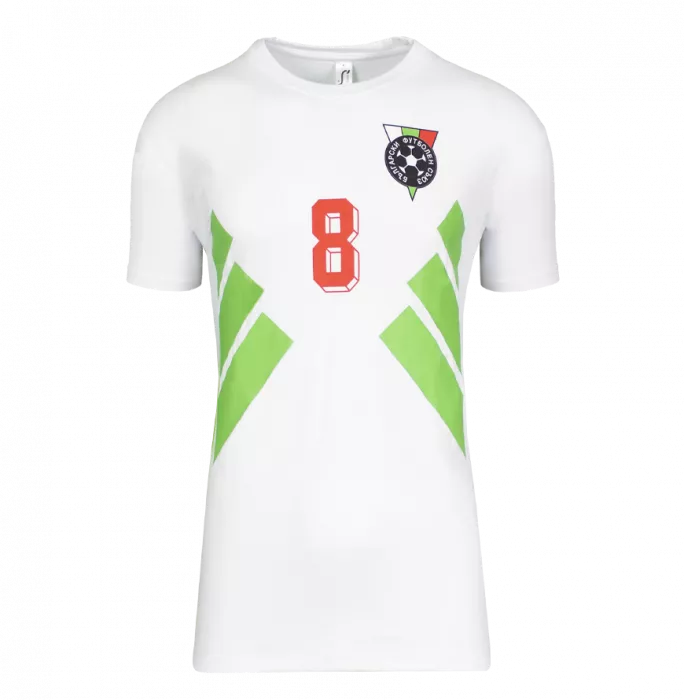 Hristo Stoichkov Back Signed Bulgaria T-Shirt With Fan Style Numbers In Classic Frame