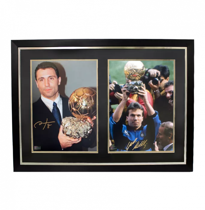 Hristo Stoichkov FC Barcelona & Lothar Matthaus Internazionale Signed Photos In Dual Photo Frame