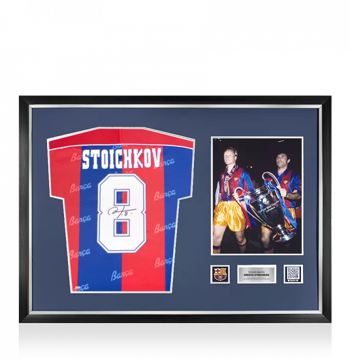Hristo Stoichkov Official FC Barcelona Back Signed and Framed 1994 Home Shirt