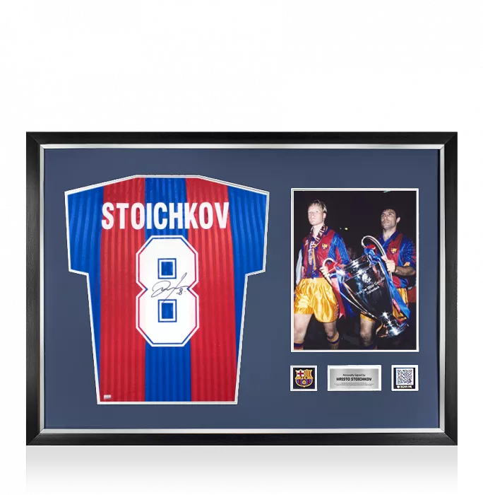 Hristo Stoichkov Official FC Barcelona Back Signed and Framed 1992 Home Shirt