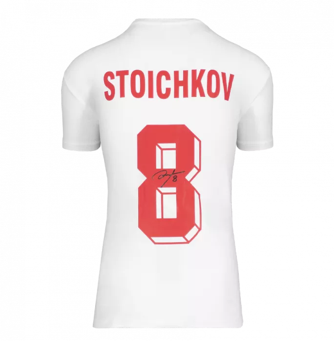 Hristo Stoichkov Official FIFA World Cup™ Back Signed And Framed Bulgaria Home Shirt With Fan Style Numbers