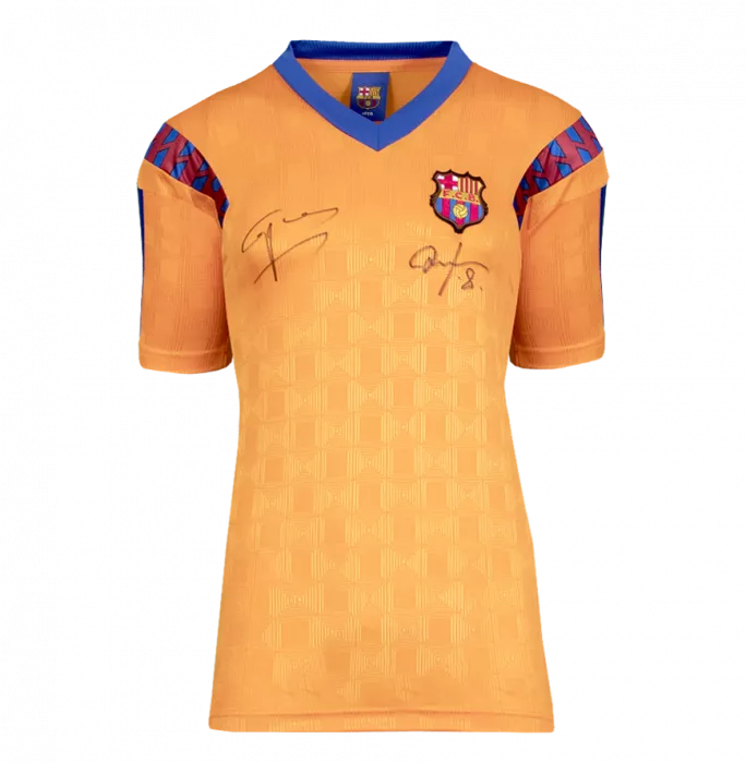 Hristo Stoichkov & Pep Guardiola Front Signed And Framed Official FC Barcelona 1992 Away Shirt