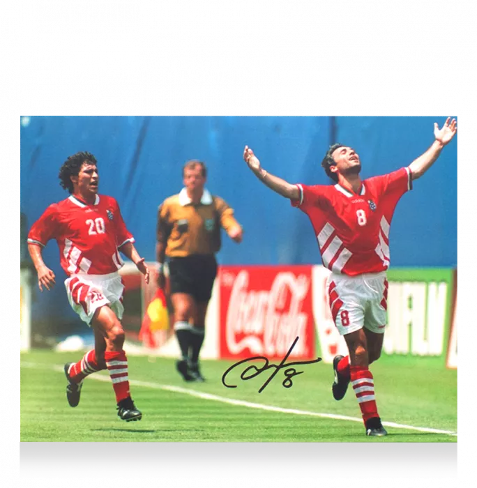 Hristo Stoichkov Signed Bulgaria Photo In Black Wooden Frame: 1994 FIFA World Cup Top Goalscorer