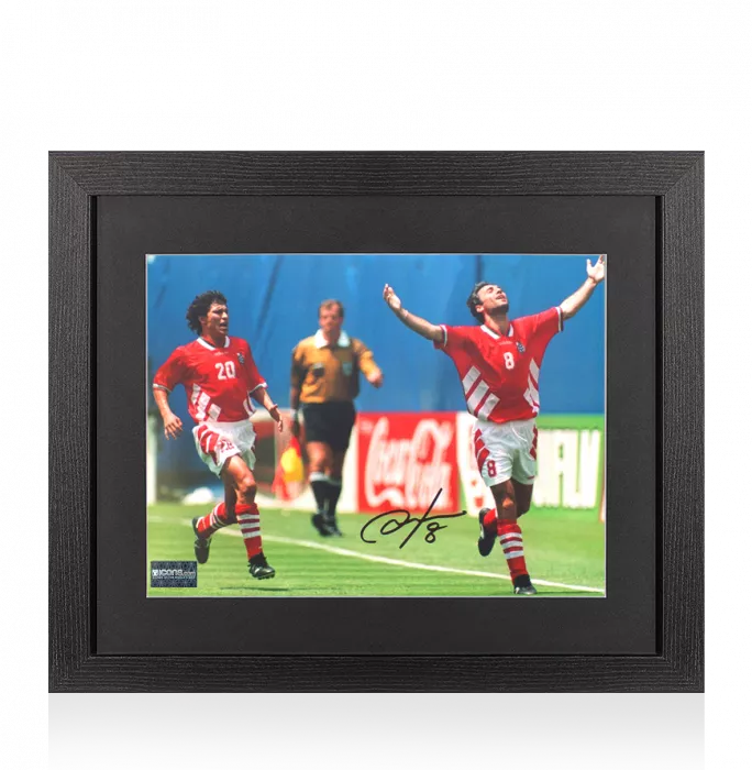 Hristo Stoichkov Signed Bulgaria Photo In Black Wooden Frame: 1994 FIFA World Cup Top Goalscorer