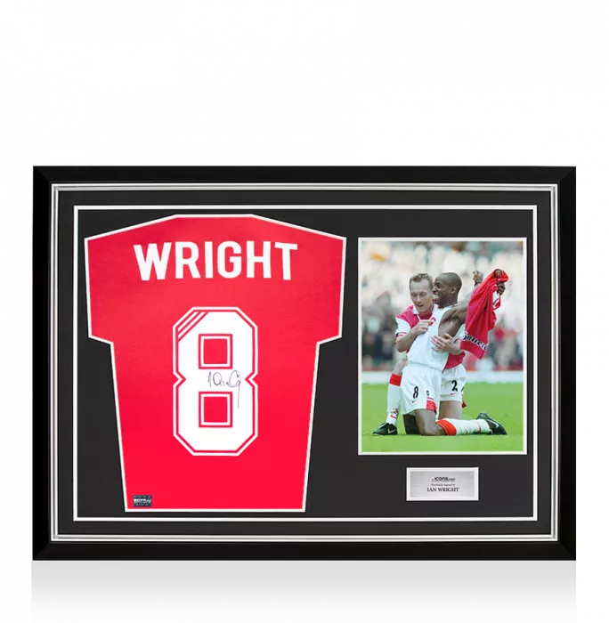 Ian Wright Back Signed Retro Arsenal Home Shirt In Hero Frame: Option 1
