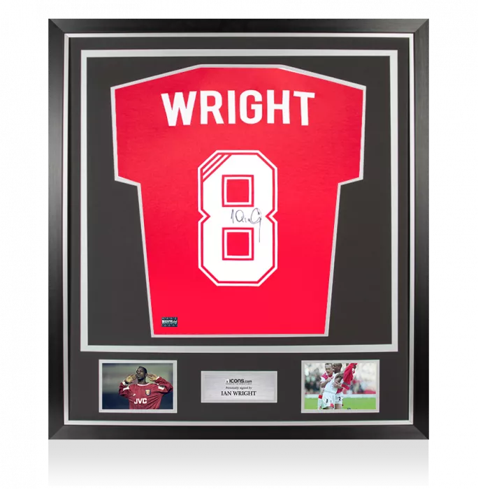 Ian Wright Back Signed Retro Arsenal Home Shirt In Classic Frame