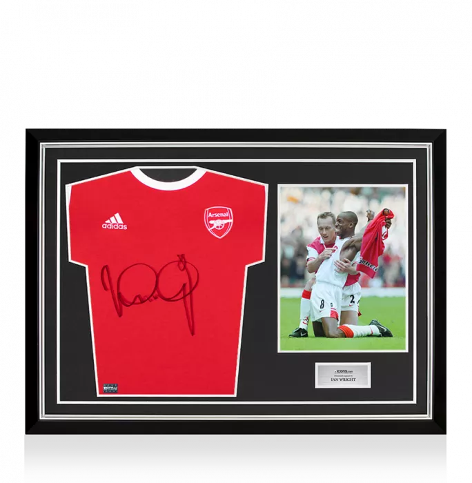 Ian Wright Front Signed Adidas Arsenal T-Shirt In Hero Frame: Option 1
