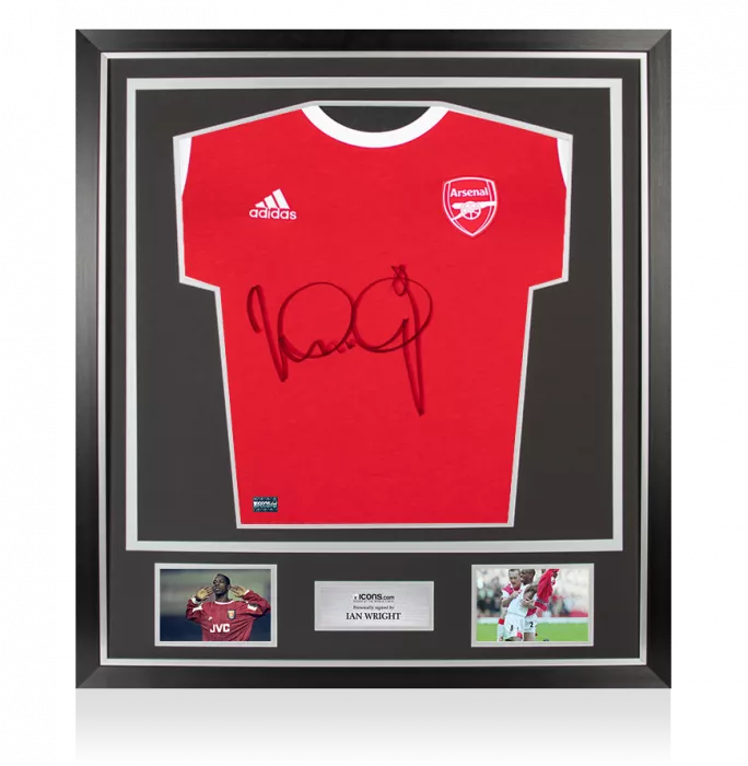 Ian Wright Front Signed Adidas Arsenal T-Shirt In Classic Frame