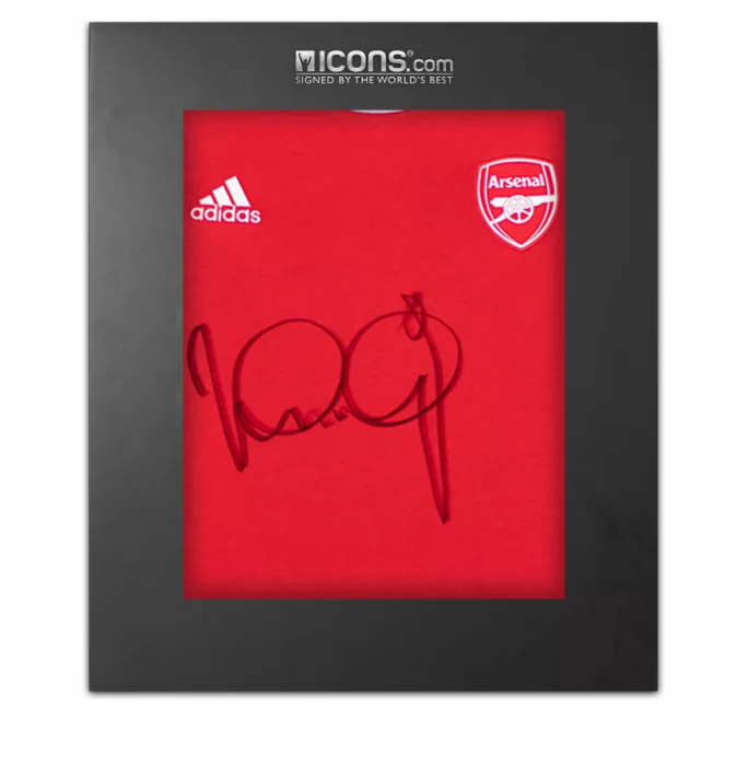 Ian Wright Front Signed Adidas Arsenal T-Shirt In Deluxe Packaging
