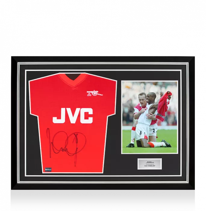 Ian Wright Front Signed Arsenal 1982 Home Shirt In Hero Frame: Option 1
