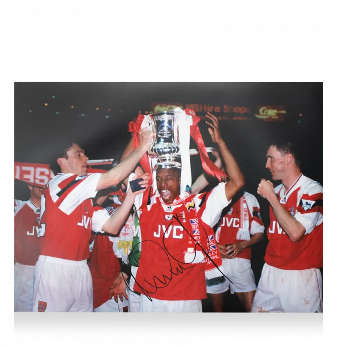 Ian Wright Signed Arsenal FA Cup Winners Celebration Photo In Black Wooden Frame