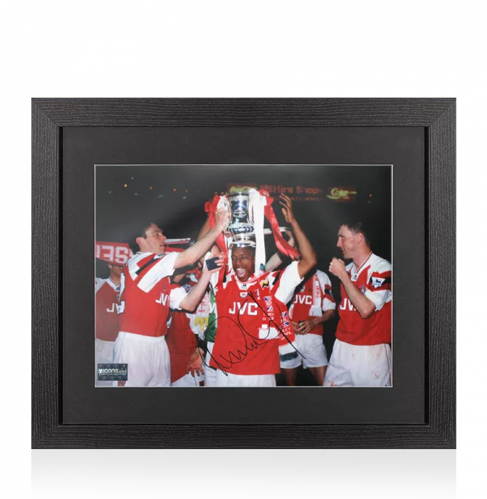Ian Wright Signed Arsenal FA Cup Winners Celebration Photo In Black Wooden Frame