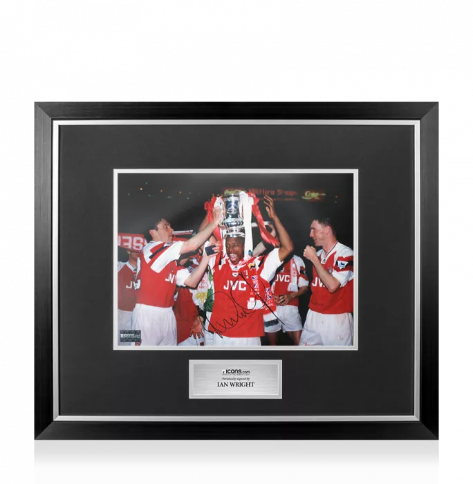 Ian Wright Signed Arsenal FA Cup Winners Celebration Photo In Premium Photo Frame