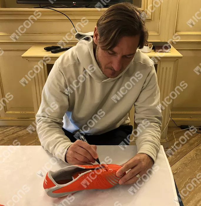 Francesco Totti Signed Orange Diadora Boot
