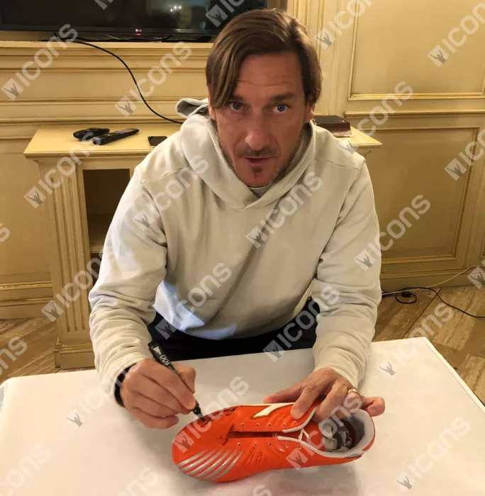 Francesco Totti Signed Orange Diadora Boot