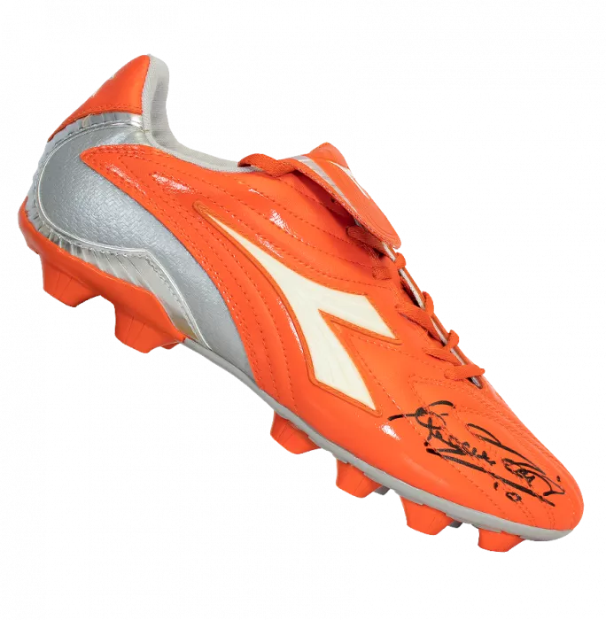 Francesco Totti Signed Orange Diadora Boot