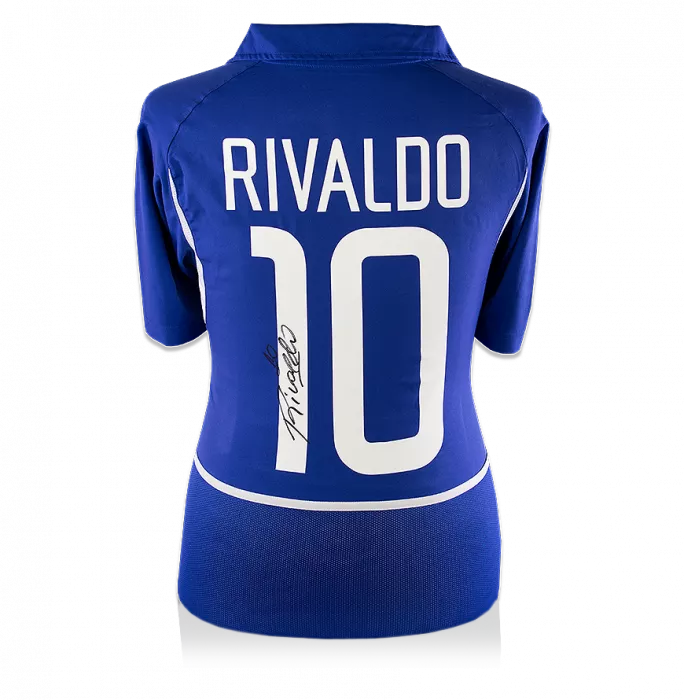 Rivaldo Back Signed Brazil 2002 Away Shirt