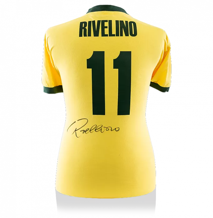 Rivelino Back Signed Retro Brazil Home Shirt