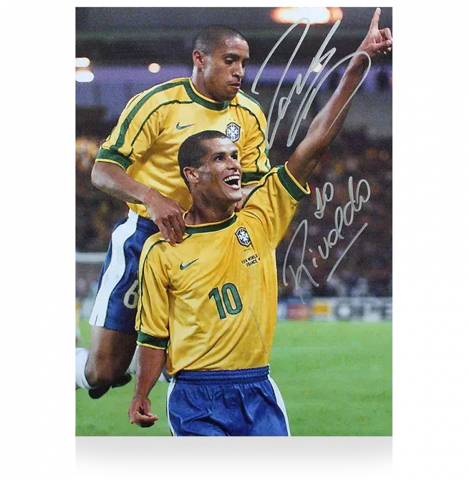 Roberto Carlos & Rivaldo Signed Brazil Photo