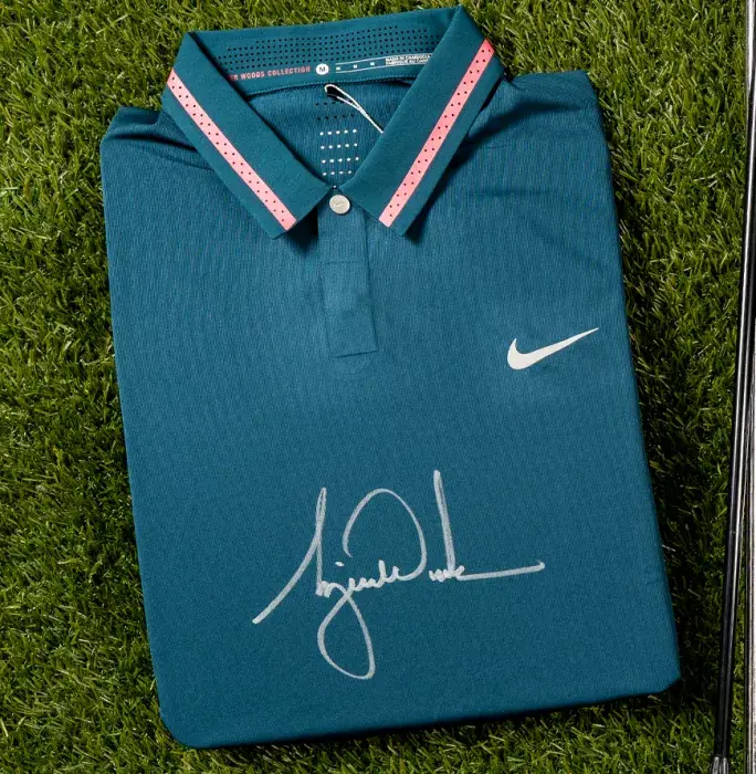 Tiger Woods Signed Blue Nike Golf Polo Shirt
