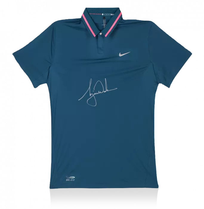 Tiger Woods Signed Blue Nike Golf Polo Shirt