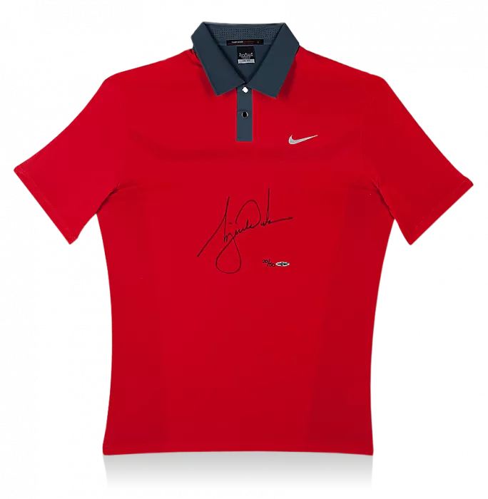 Tiger Woods Signed Red Nike Golf Polo Shirt