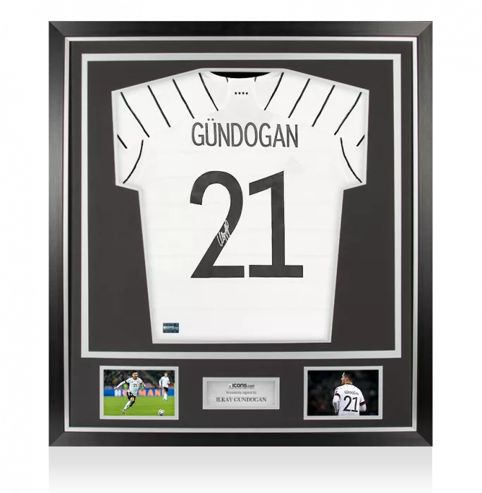 Ilkay Gundogan Back Signed Germany 2020-21 Home Shirt With Fan Style Numbers In Classic Frame
