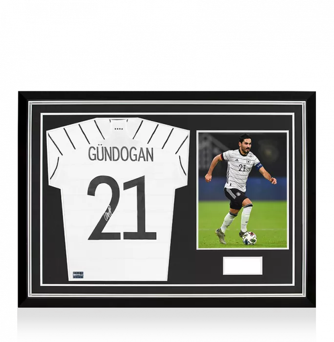 Ilkay Gundogan Back Signed Germany 2020-21 Home Shirt With Fan Style Numbers In Hero Frame: Option 1
