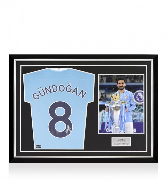 Ilkay Gundogan Back Signed Manchester City 2020-21 Home Shirt In Hero Frame: Option 1