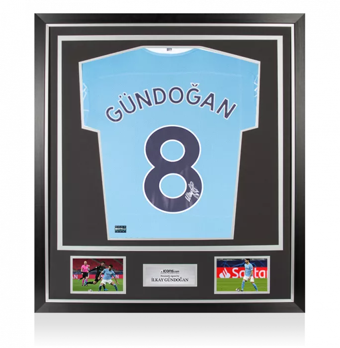 Ilkay Gundogan Back Signed Manchester City 2020-21 Home Shirt In Classic Frame