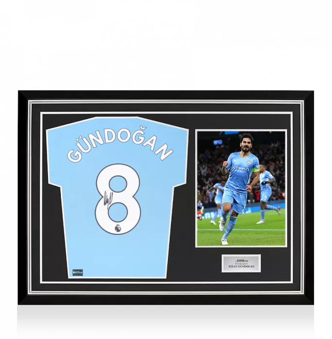 Ilkay Gundogan Back Signed Manchester City 2021-22 Home Shirt In Hero Frame: Option 1