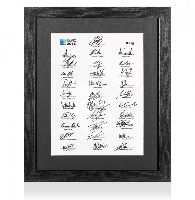 Italy Rugby World Cup 2015 Squad Signed Card In Black Wooden Frame: Signed By 31
