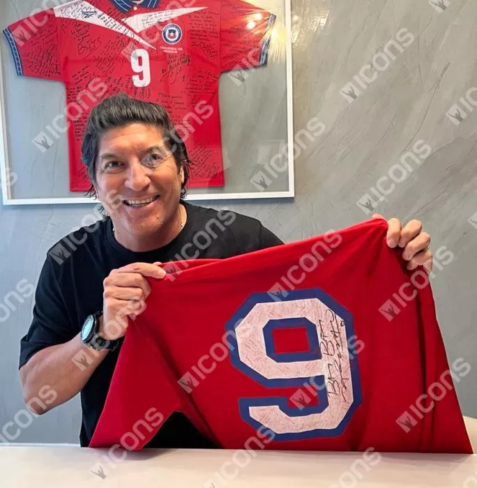 Ivan Zamorano Back Signed Chile 1997-98 Home Shirt In Classic Frame