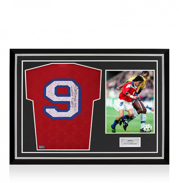 Ivan Zamorano Back Signed Chile 1997-98 Home Shirt In Hero Frame: Option 1