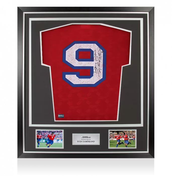 Ivan Zamorano Back Signed Chile 1997-98 Home Shirt In Classic Frame
