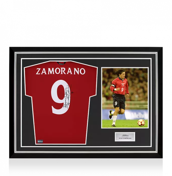 Ivan Zamorano Back Signed Chile 2000-01 Home Shirt In Hero Frame: Option 1