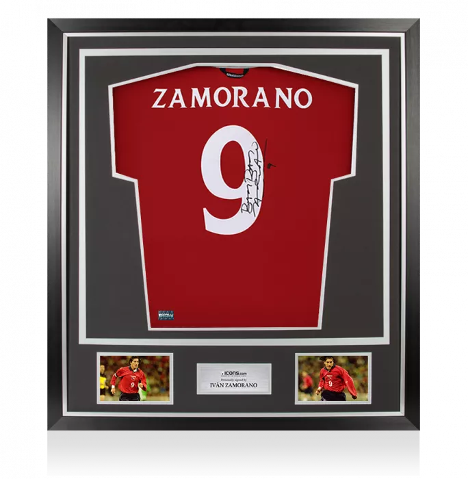 Ivan Zamorano Back Signed Chile 2000-01 Home Shirt In Classic Frame